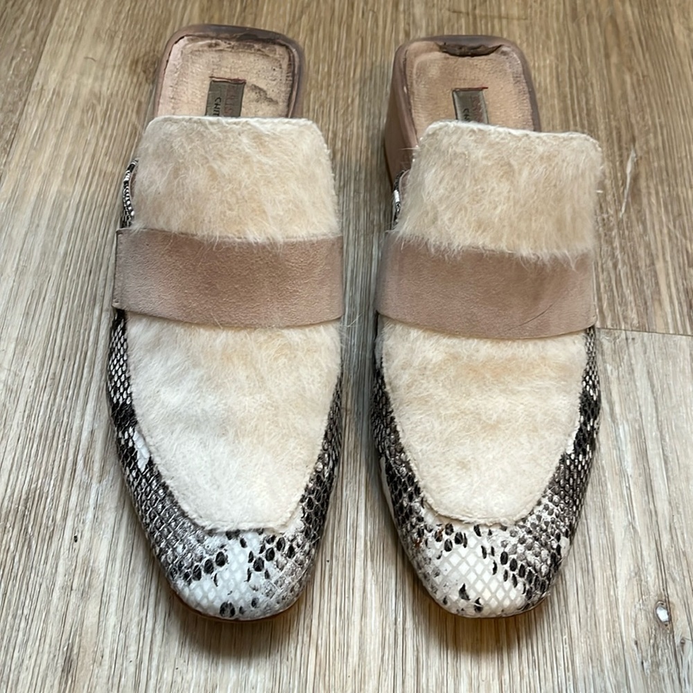 Chinese Laundry snake skin/fur mules